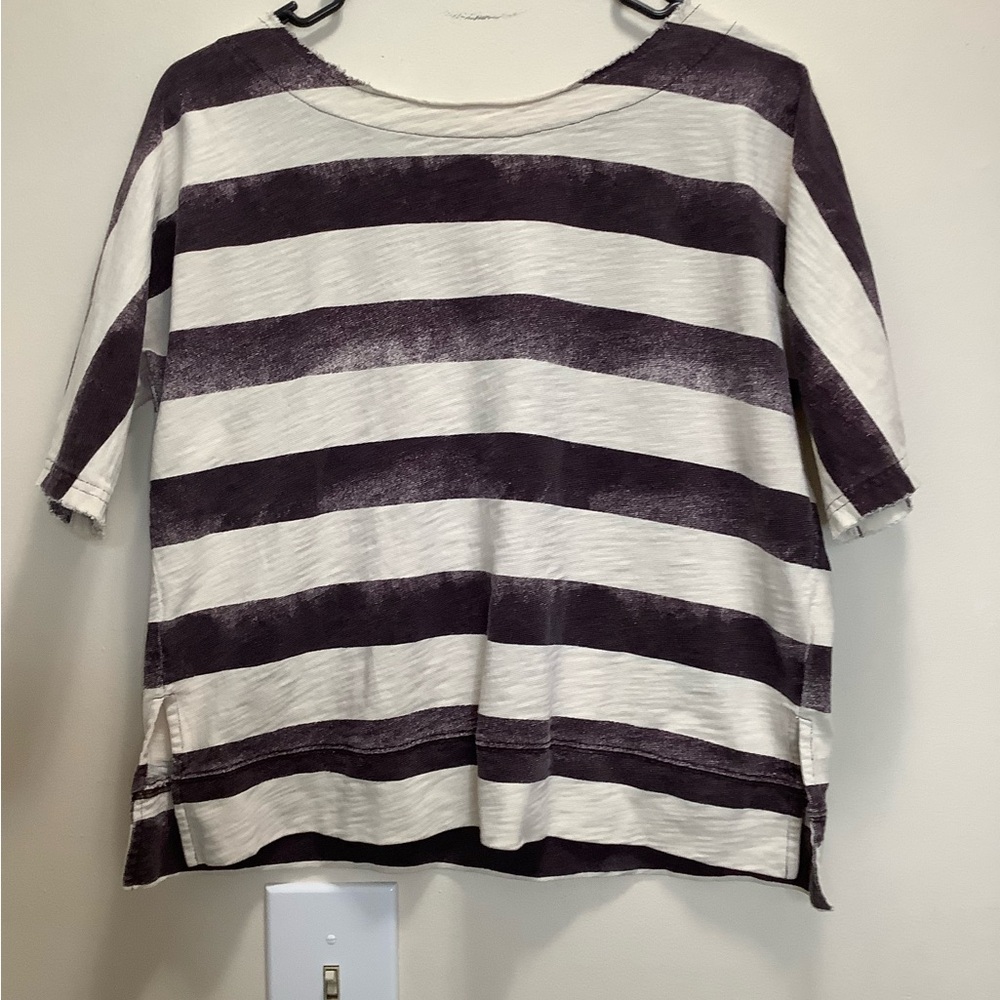 Madewell Brown and Cream Striped Tee With raw edges